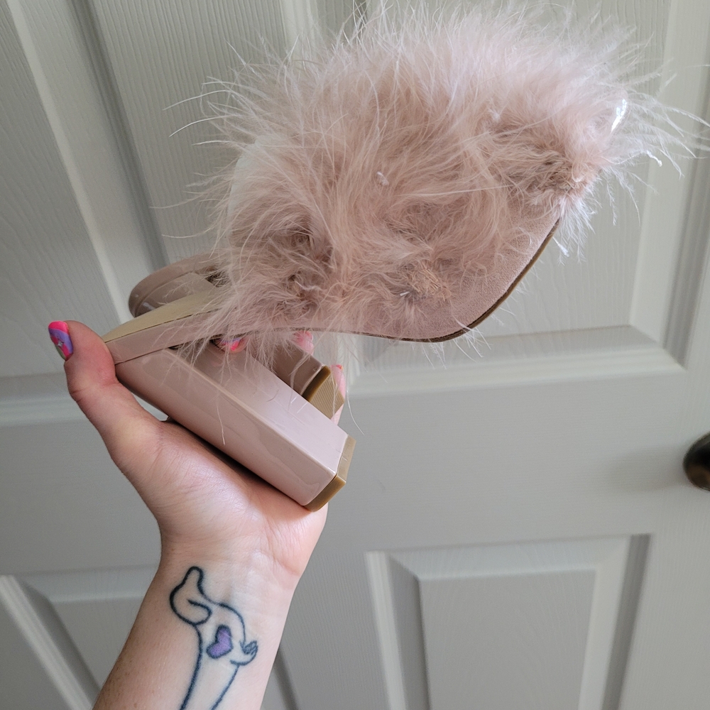 Wild Diva Cream Furry Pom-Pom Mules